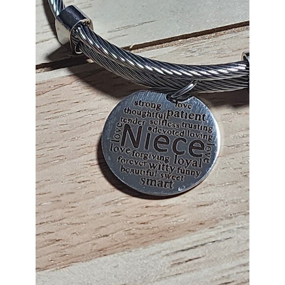 Niece Stainless Steel Silver Tone Cable Bangle Bracelet Gift Pink Box Jewelry - Picture 5 of 7